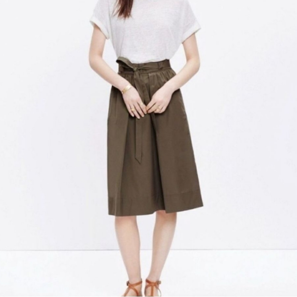 Madewell Olive Green Poplin Midi Skirt - S